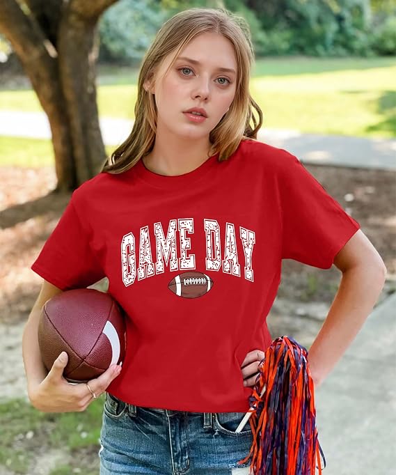Football Shirts for Women Game Day Football Mom Tshirt Soccer Lover Bow Graphic Tee Shirt