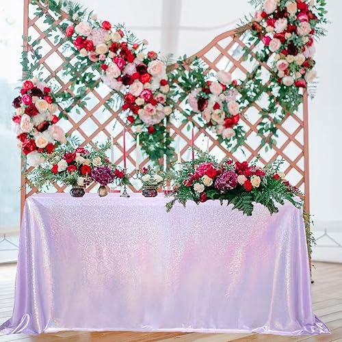 FUHSY Mantel rectangular de lentejuelas lavanda de 90 x 132 pulgadas, mantel de lentejuelas lila con purpurina para eventos de bufé, mantel de