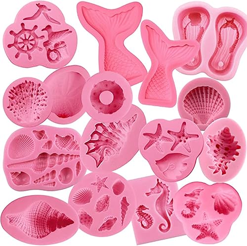 FUNSHOWCASE Concha náutica Estrella de mar Erizo de mar Gaviota Caballito de Mar Rueda de barco Pescado cola de sirena 16 en juego Moldes de