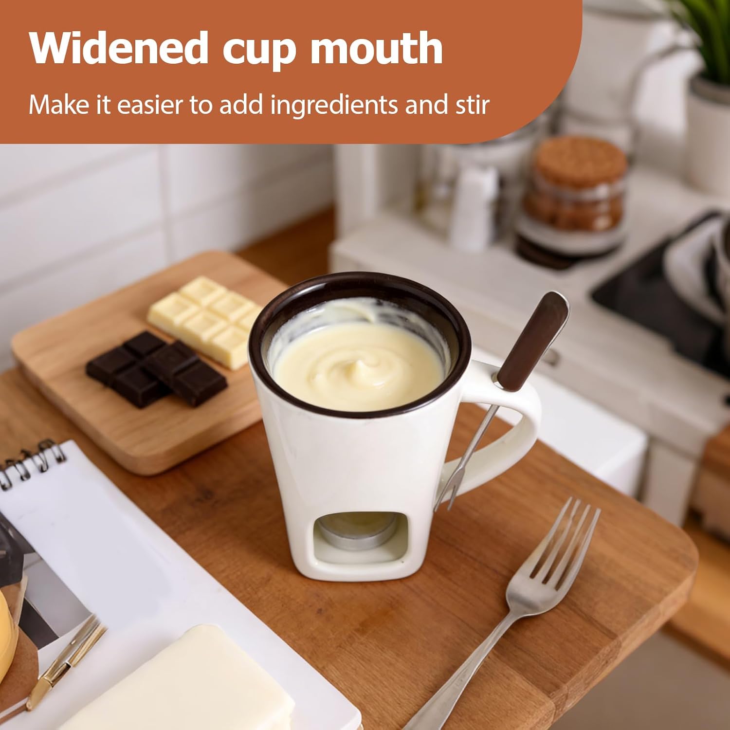 Chocolate Fondue Cup,Chocolate Melting Cup Set with Fork,Mini Ceramic Melting Mugs,Personal Chocolates Meltings Cups for Cheese Candy Desserts,Ideal Gift for Birthdays Anniversary (2Pcs C)