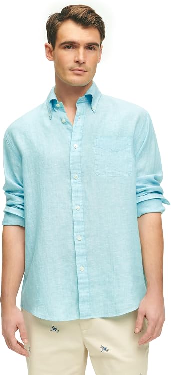 Brooks Brothers Mens Irish Linen Long Sleeve Sport Shirt