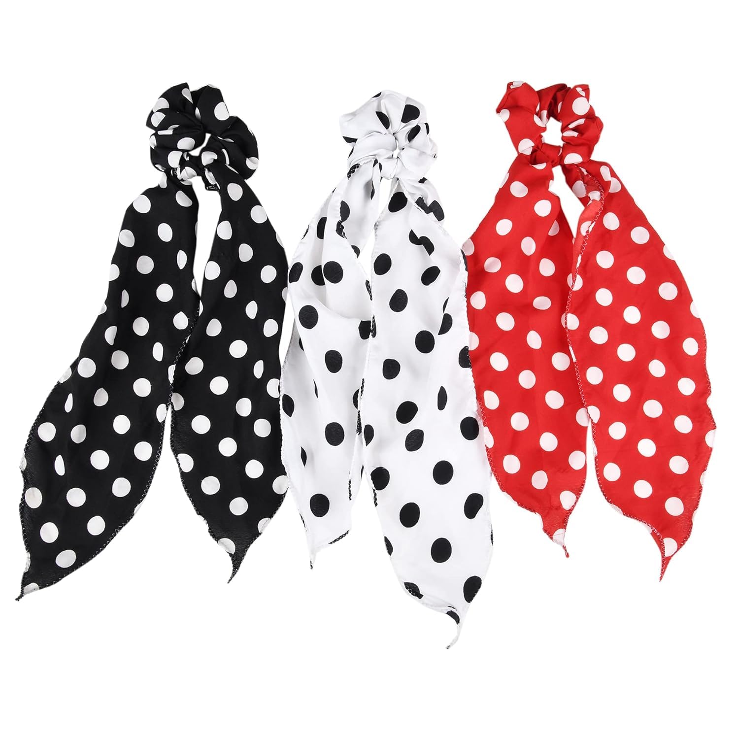 Nnr Polka Dots Hair Scarf Scrunchies, Elastic Hair Ties,2 In 1 Vintage Ponytail Holder Hair Scarves For Women – Pack Of 3