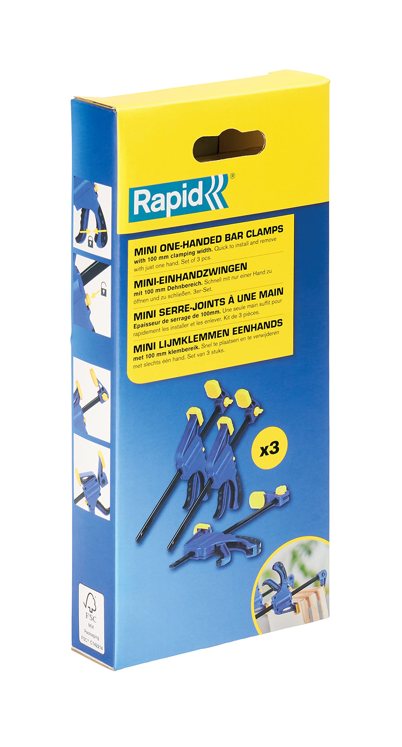 Rapid, 5001479, Mini Morsetti da Falegname a Una Mano - Set da 3 pcs