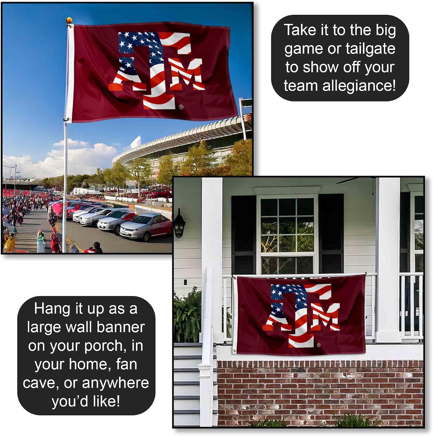 Texas A&M USA Flag Patriotic College Flag