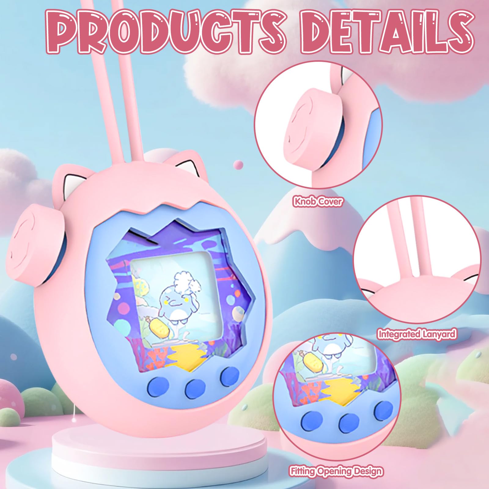 Silicone Case Cover for Tamagotchi Paradise Pink Design with Wrist Strap, Washable & Anti-Shock Protective Accessory - Image 3