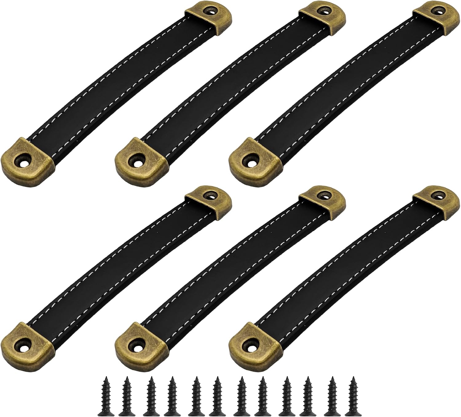 6PCS 5.3 Inch Leather Cabinet Pulls, Drawer Handles with Mounting Screws, Vintage Style Furniture Straps for Dresser Trunk Suitcase（Brown）