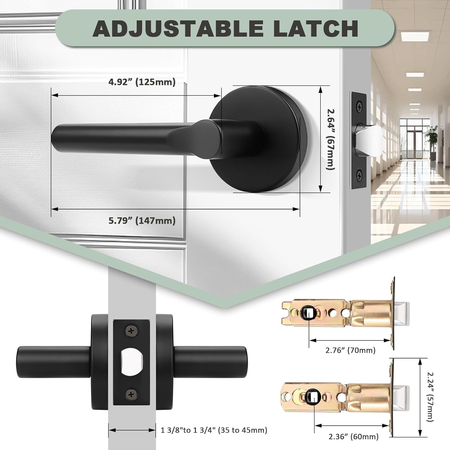 knobelite 1 Pack Black Passage Door Lever,Non-Locking Keyless Door Handle Set for Closets or Hallway,Interior Door Lock for Right & Left Side Handed,Stainless Steel