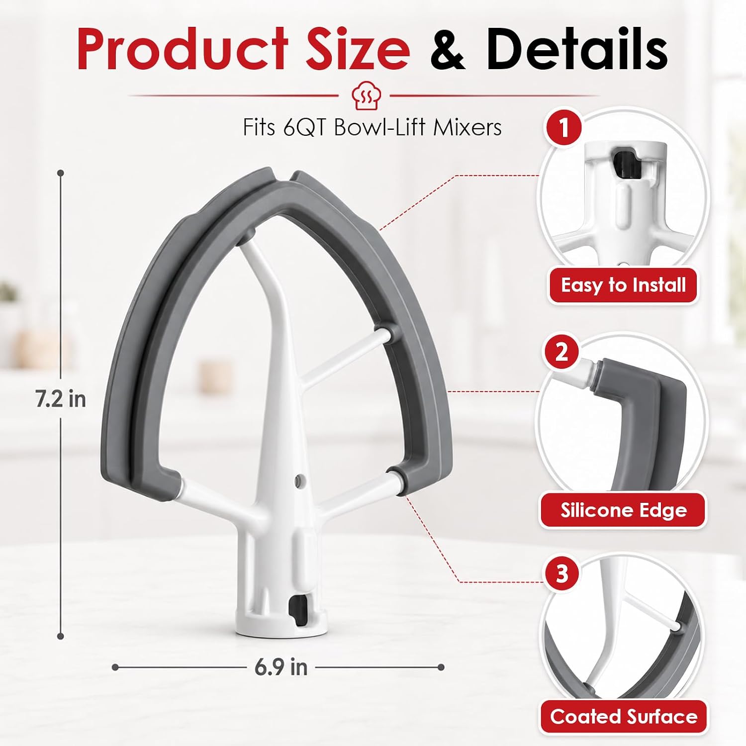 6 Quart Flex Edge Beater for KitchenAid Bowl-Lift Stand Mixers