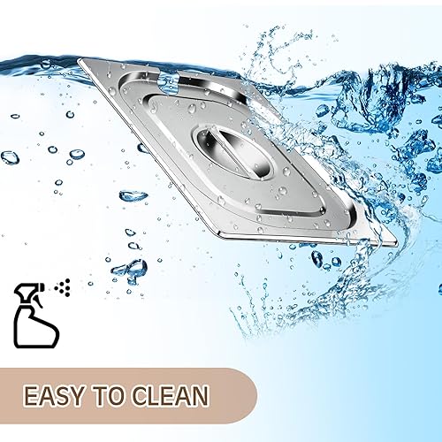 Miniatura 7 de Bokon Paquete de 6 tapas de sartén de mesa de vapor de 13 de acero inoxidable con asa, cubierta de bandeja de comida para catering, ranurada,