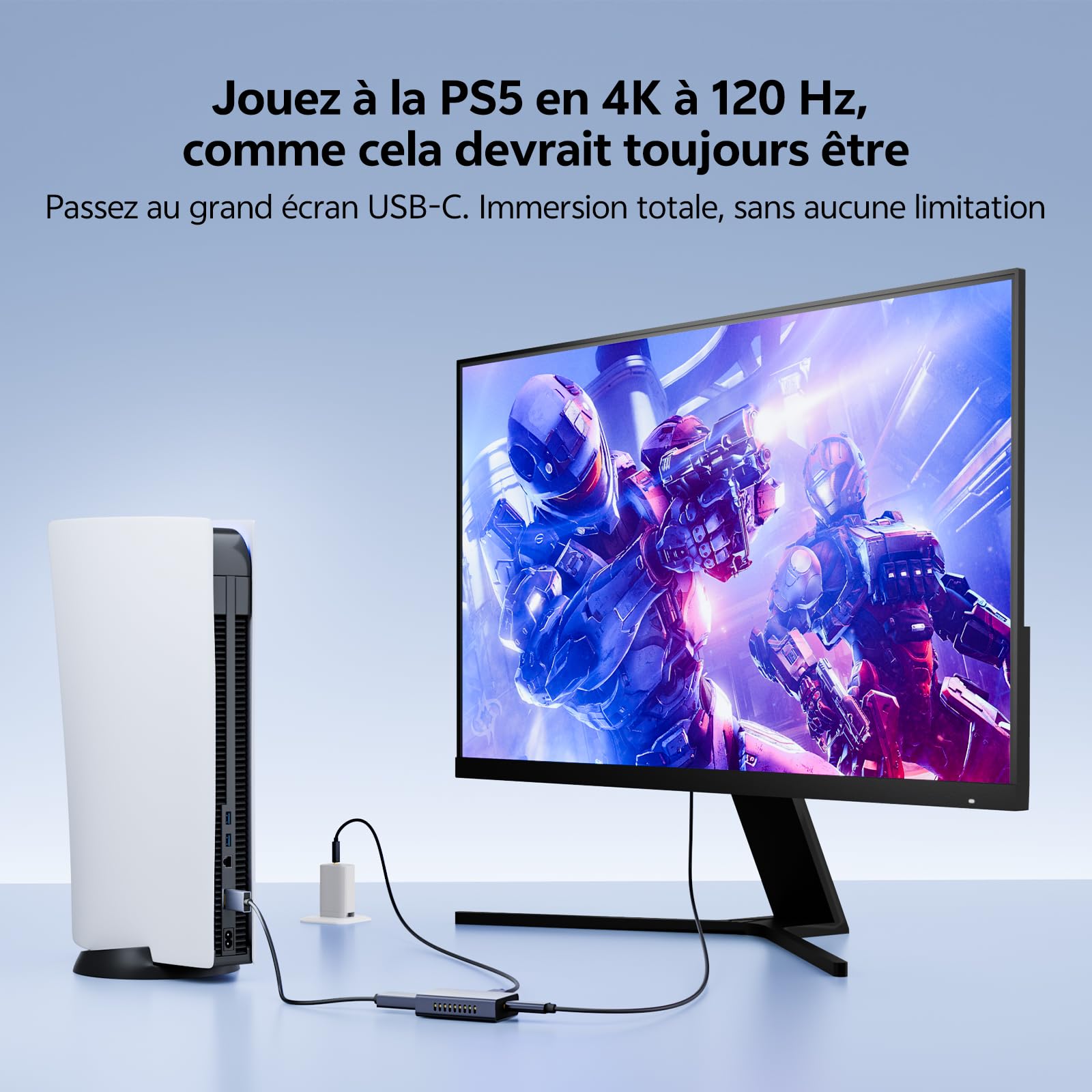 Adaptateur HDMI Vers USB-C Lunettes AR - 8K@60Hz 4K@120Hz 2K@240Hz Unidirectionnel HDMI → USB-C pour PS5 Xbox Switch PC Fire TV Stick vers XREAL Rokid VITURE Écran Portable, Câble Alimentation Inclus