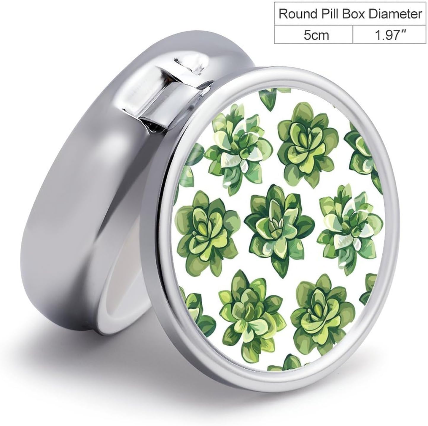 Round Silver Pill Box Small Pill Case for Purse and Pocket 3 Compartment image 2