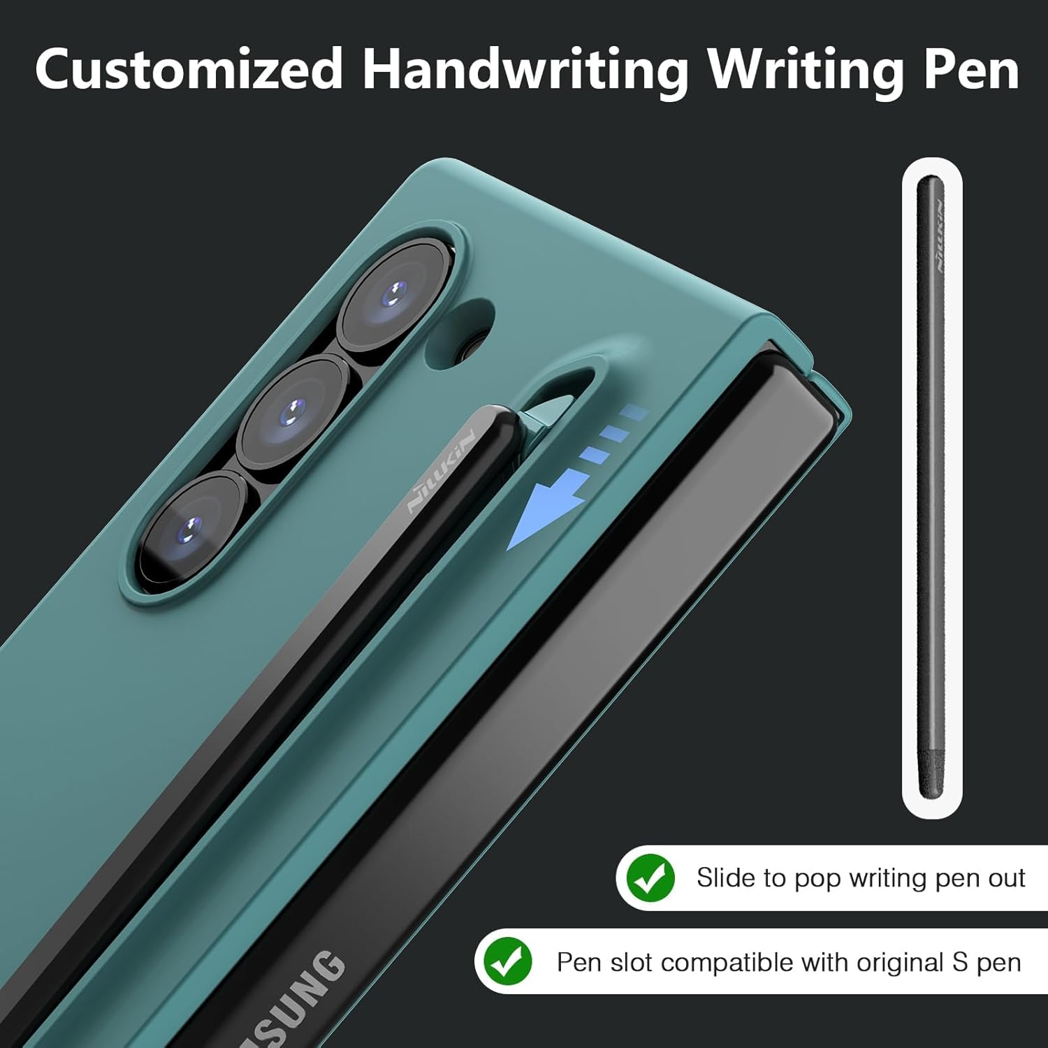 for Samsung Fold 7 Case with Built-in Slim Writing Capacitance Pen, Superior Liquid Silicone & Wireless Charging & S Pen Holder Slot Protective. Black