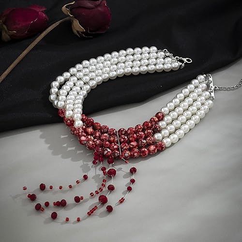 Miniatura 4 de Collar de perlas de sangre para mujer, collar de sangre para disfraz de vampiro, joyería de goteo, gargantilla de perlas, disfraz de fiesta de