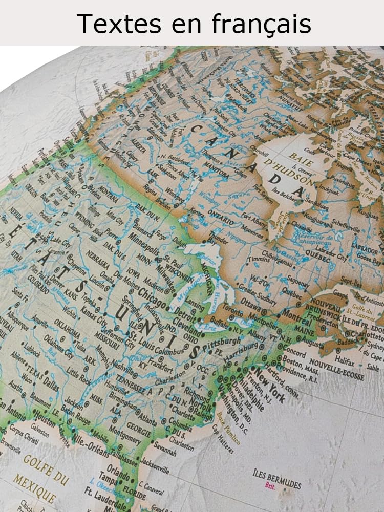 Tecnodidattica – Globo terrestre NATGEO Explorer Executive | Mappatura ufficiale fisico-politica National Geographic Executive | Luminoso e rotante | Testi in francese | Diametro 30 cm