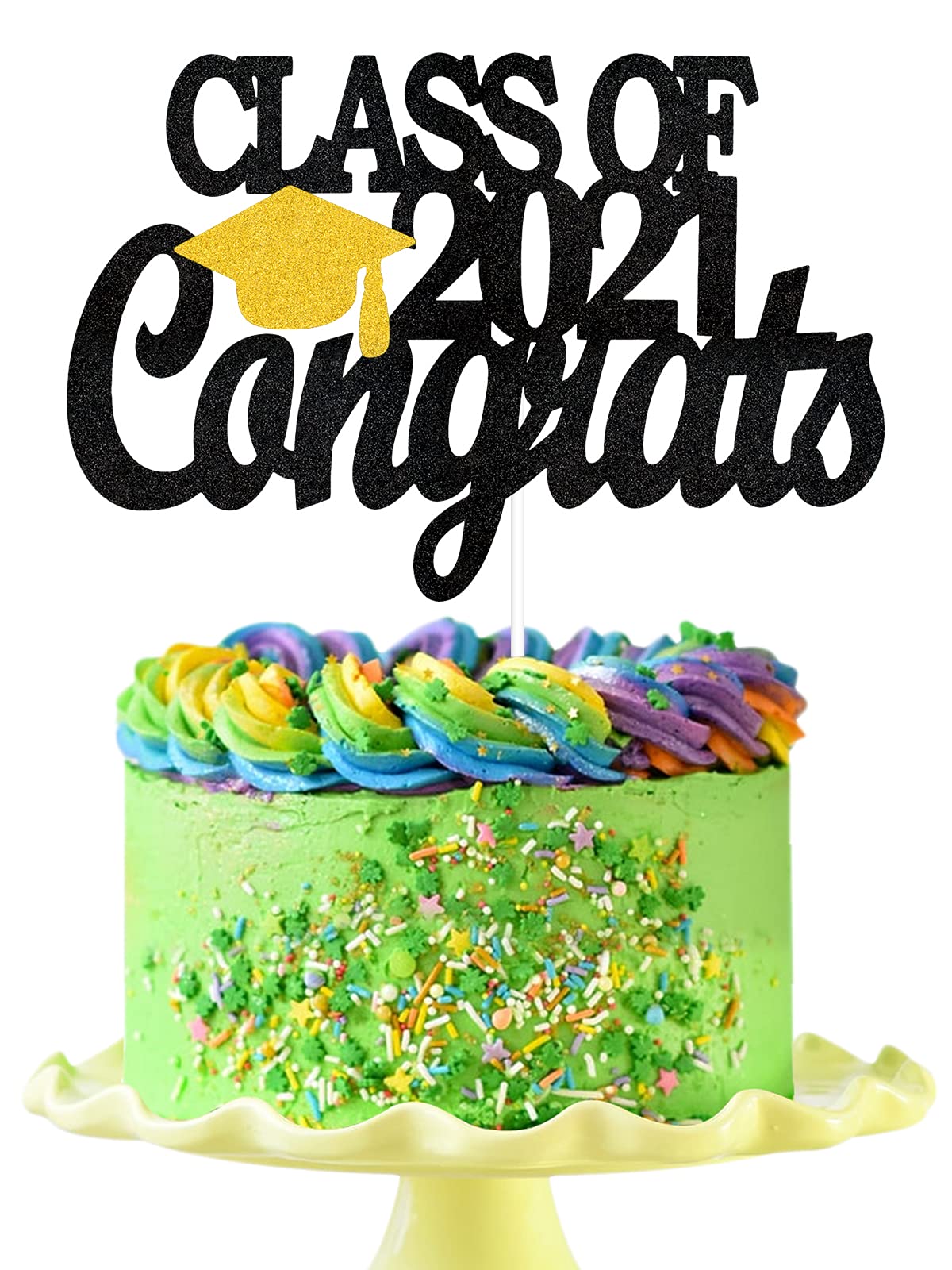 Class Of 2023 Congrats Graduation Cake Topper - Grad Party Green Glitter Grad Cap Cake Topper Décor - Congratulations High School College Master Graduation Party Decoration