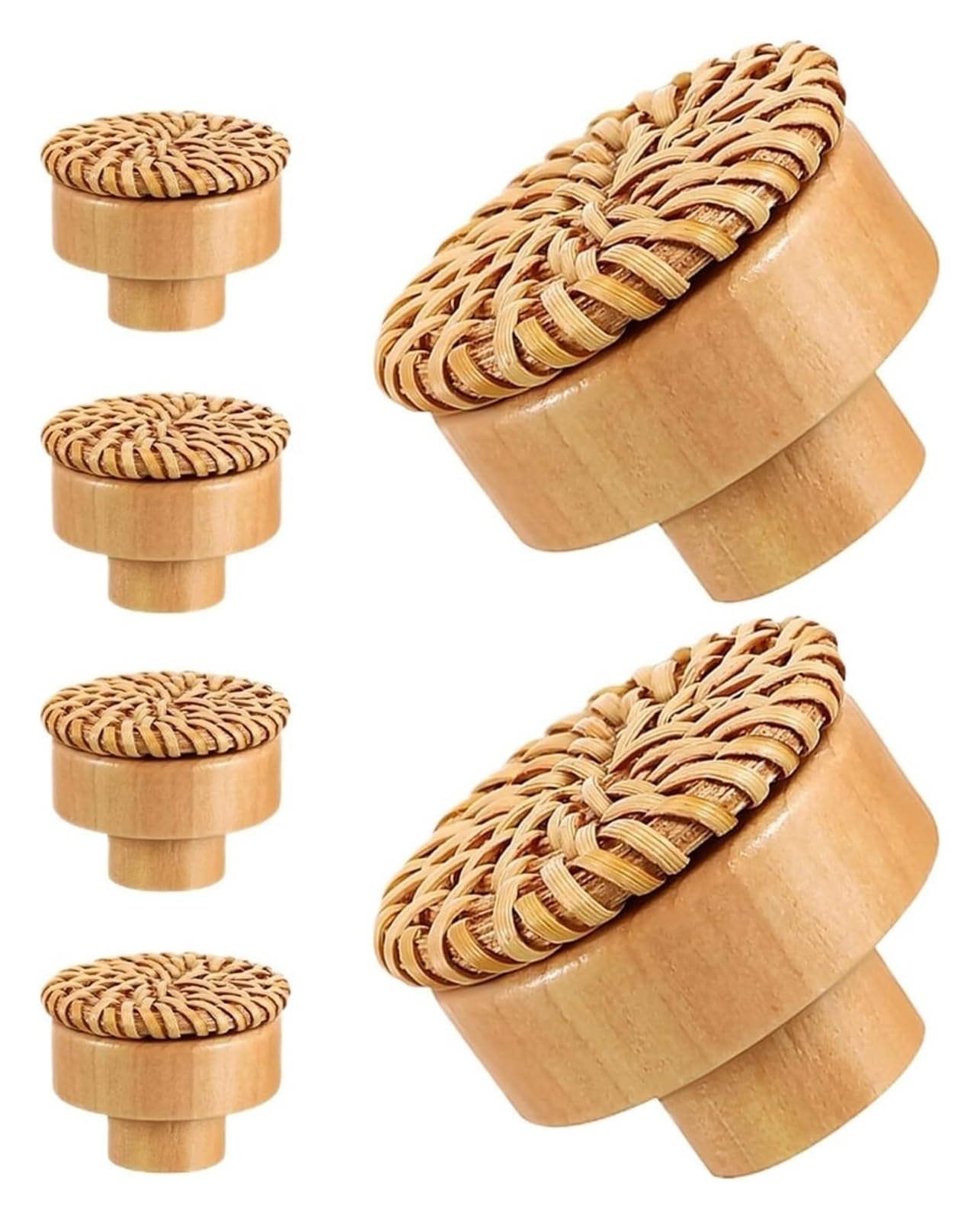 NHralpajj Wood Rattan Woven Drawer Pull