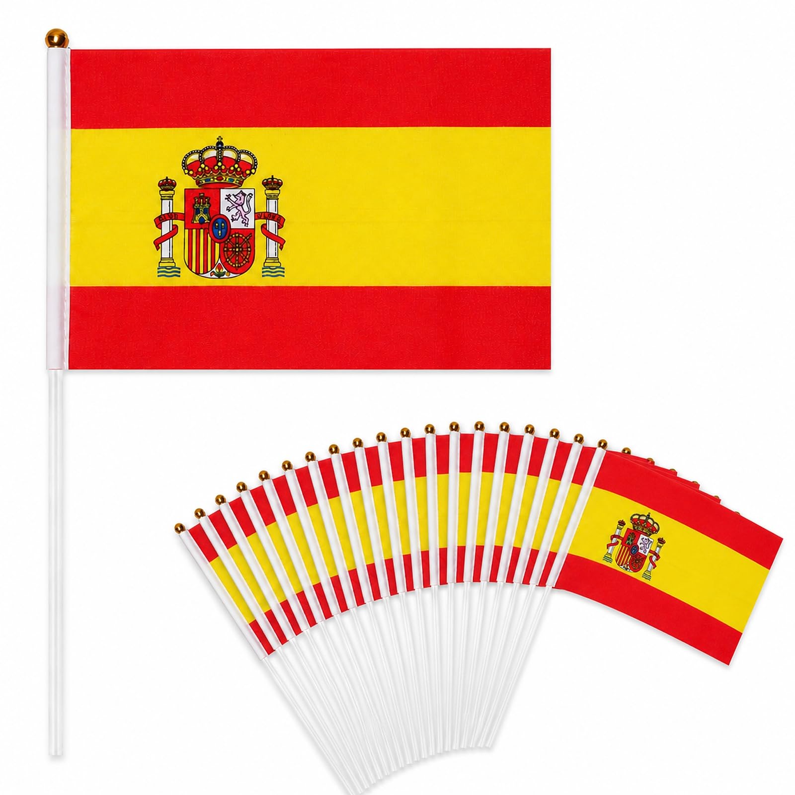 England Flags on Sticks for St. George's Day Decorations,20pcs Hand Held Small Flags with 30cm Pole for Sports Fan Decor, Rugby and Football Events, National Championship Celebrations (Spain)