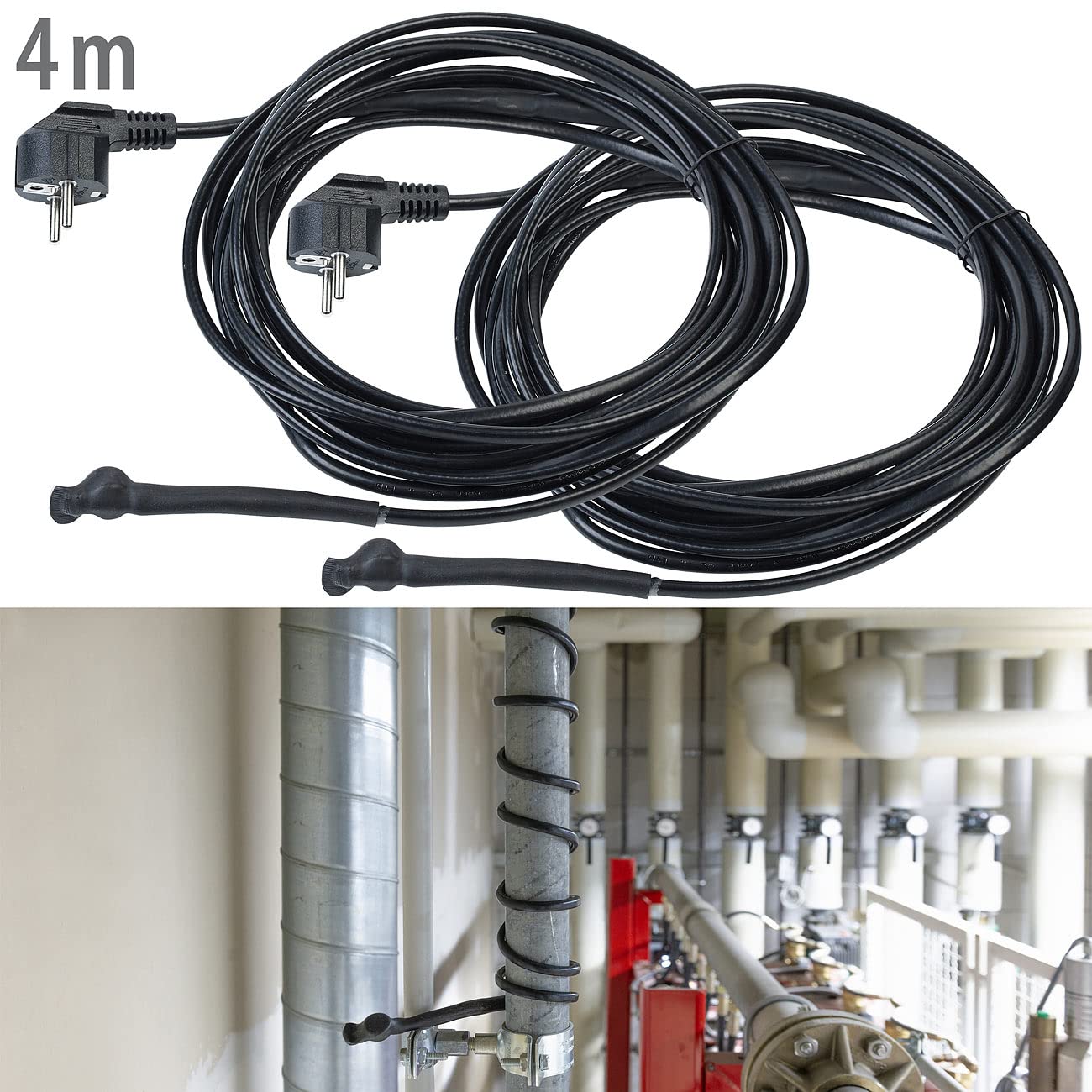Royal Gardineer Rohrheizung: 2er-Set Frostschutzkabel mit Thermostat, 4 m Heizkabel, 60 Watt, IPX7 (Heizkabel Frostschutz Pflanzen, 230V, Eis)