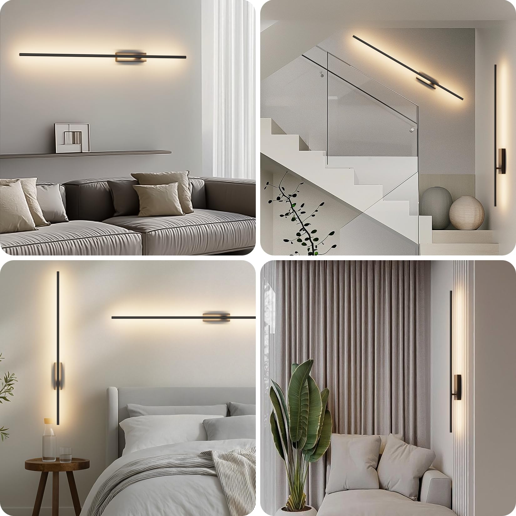 2 Stück LED Wandleuchte mit Fernbedienung Schwarz - 100CM, 28W 330° Schwenkbar, 3000K-6000K, mit Dimm- und Timing-Funktionen, für Wohnzimmer, Schlafzimmer, Flur, Küche