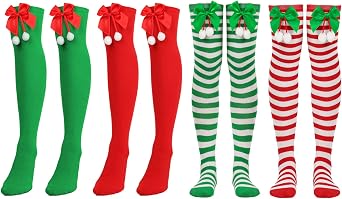 Yanmucy 3 Pairs Christmas Socks Knee High Womens Christmas Socks Holiday Funny Long Socks Gifts for Women
