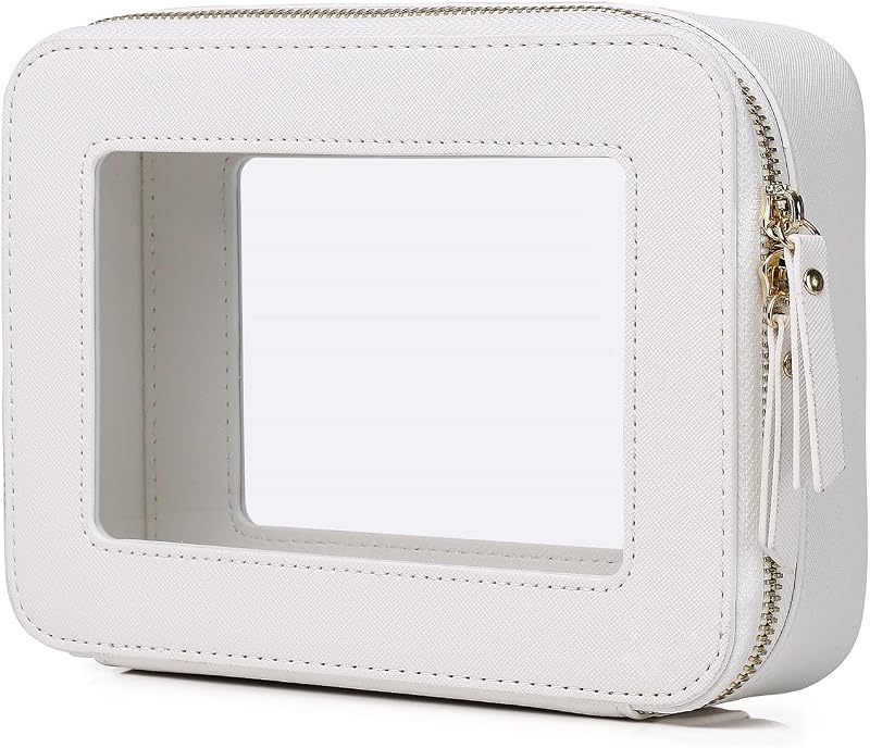 Necessaire transparente Pinkmik retangular branca tamanho M com zíper