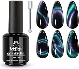 Beetles Blue Cat Eye Gel Nail Polish - 15ML Glitter Blue Chameleon Sparkle Holographic Nail Polish with Magnet Translucent Mystical Aura Gel Soak Off UV LED Nail Lamp Nail Art Manicure Salon DIY Home