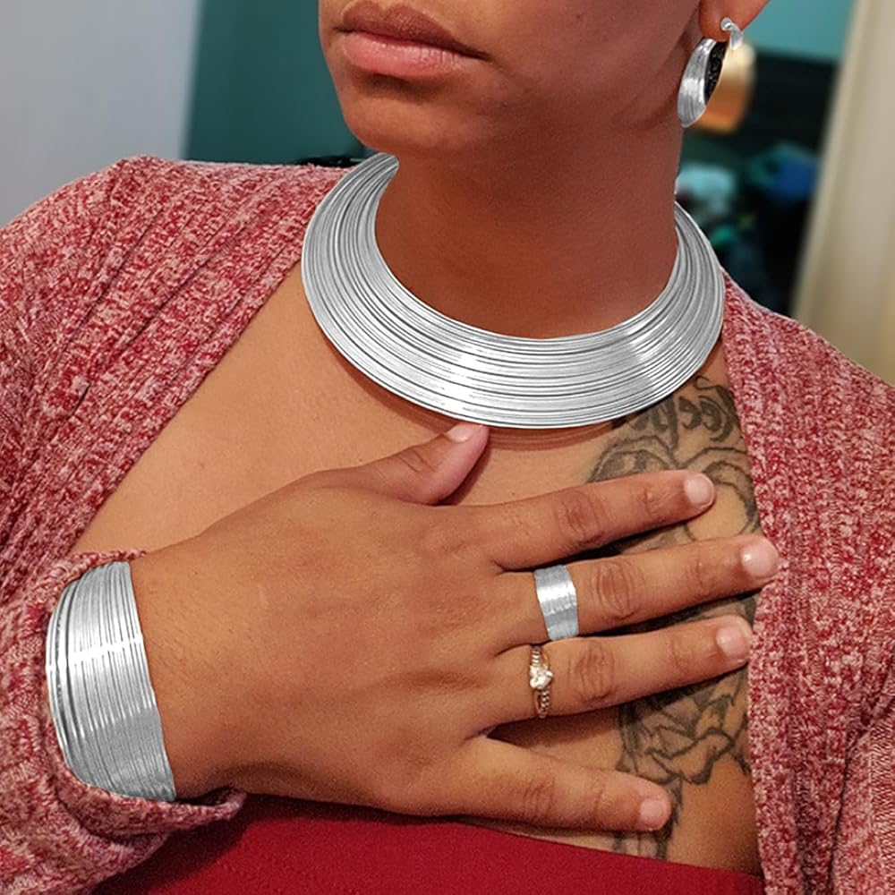 Set Gioielli Africano Per Donna - Collana, Bracciale, Orecchini E Anello | Stile Bohème Chic In Oro E Argento - Foto 10