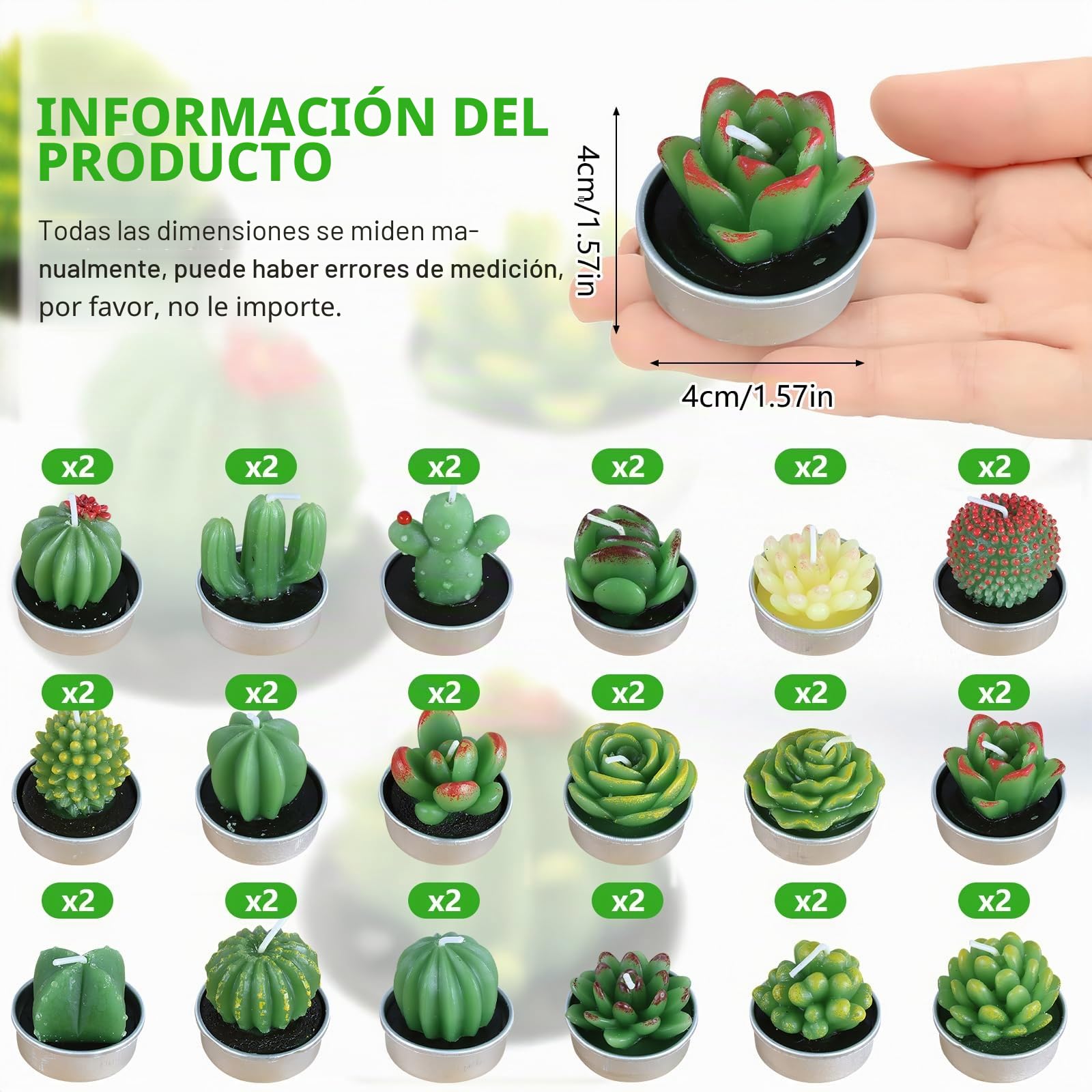 Juego de 36 velas de cactus suculentas, pequeñas velas perfumadas a granel para regalo, velas decorativas hechas a mano para invitados, bodas, despedidas de soltera, baby shower, regalos de cumpleaños