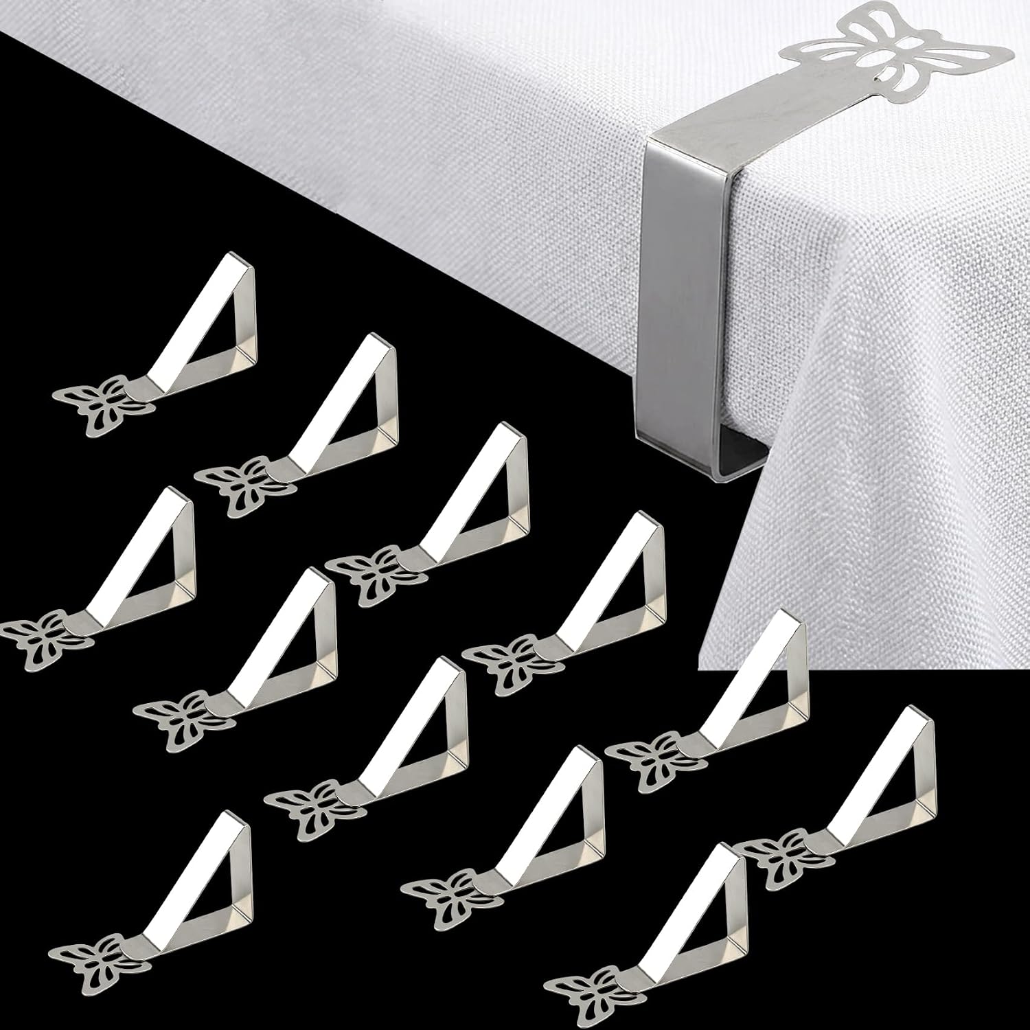 12 Pack Tablecloth Clips, Adjustable Stainless Steel Butterfly Shape Heavy Duty Outdoor Table Cover Clamps, Multipurpose Accessories for Indoor Outdoor Party,Camping & Banquet