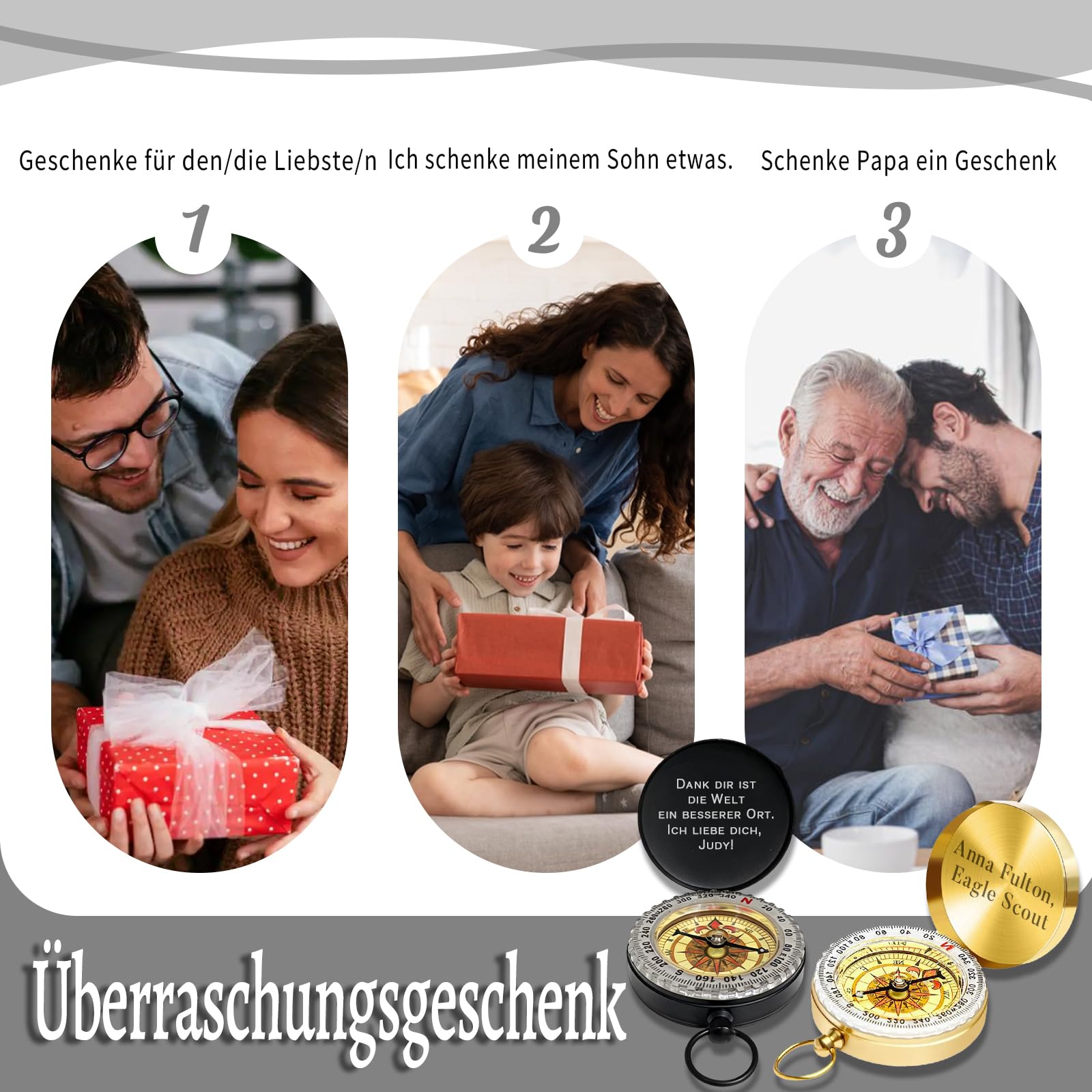 Personalisierter Kompass mit Gravur Foto Text Personalisierte Mini Kompas Schlüsselanhänger mit Leuchtziffern Geschenk für Mann Vater Freund Neffe