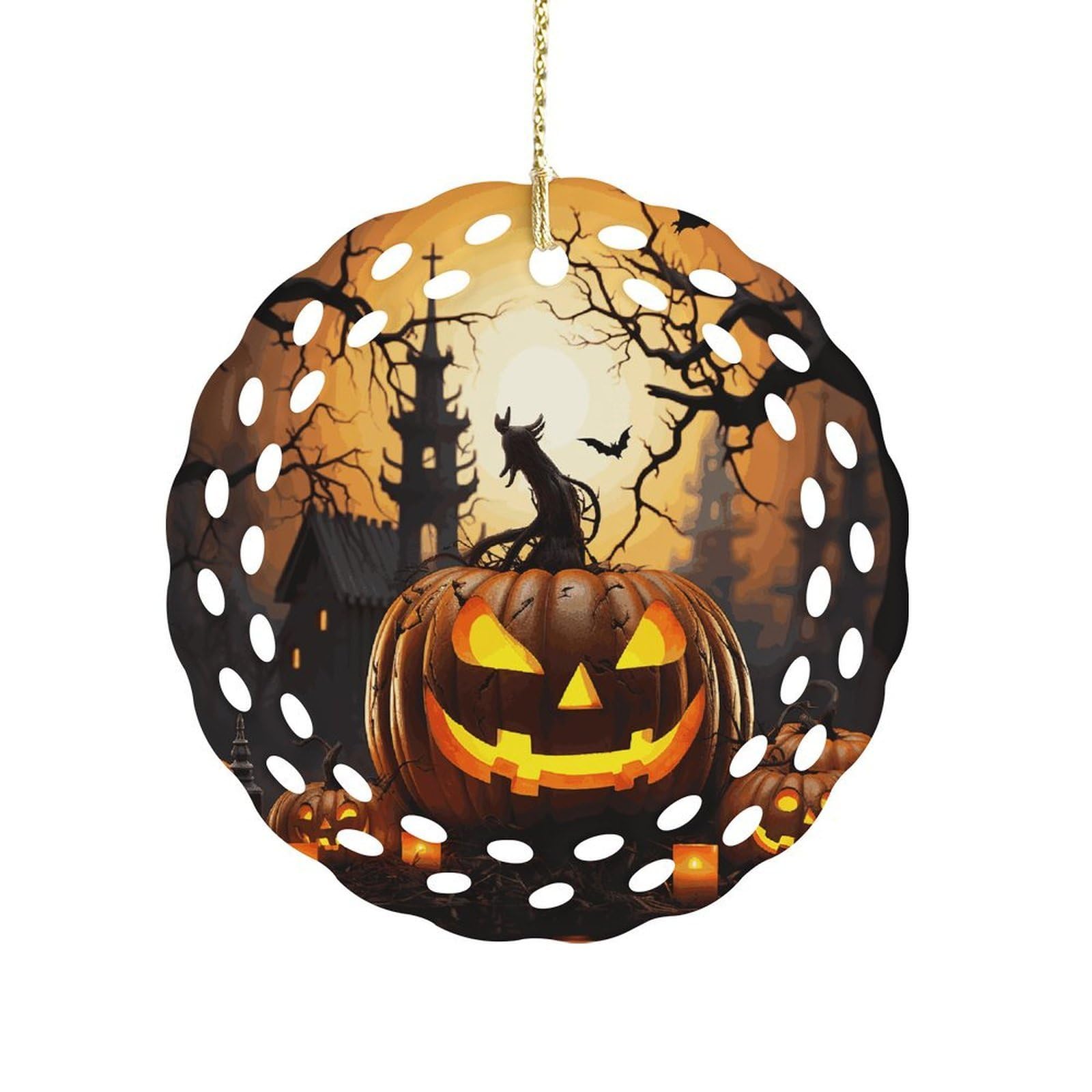 Btcowzrv Style Halloween Pumpkin Ceramic Ornament,Round Ornaments With Hole Easy To Hang,Hanging Ornament For Wedding Party Home Window Garden Christmas Day Decor