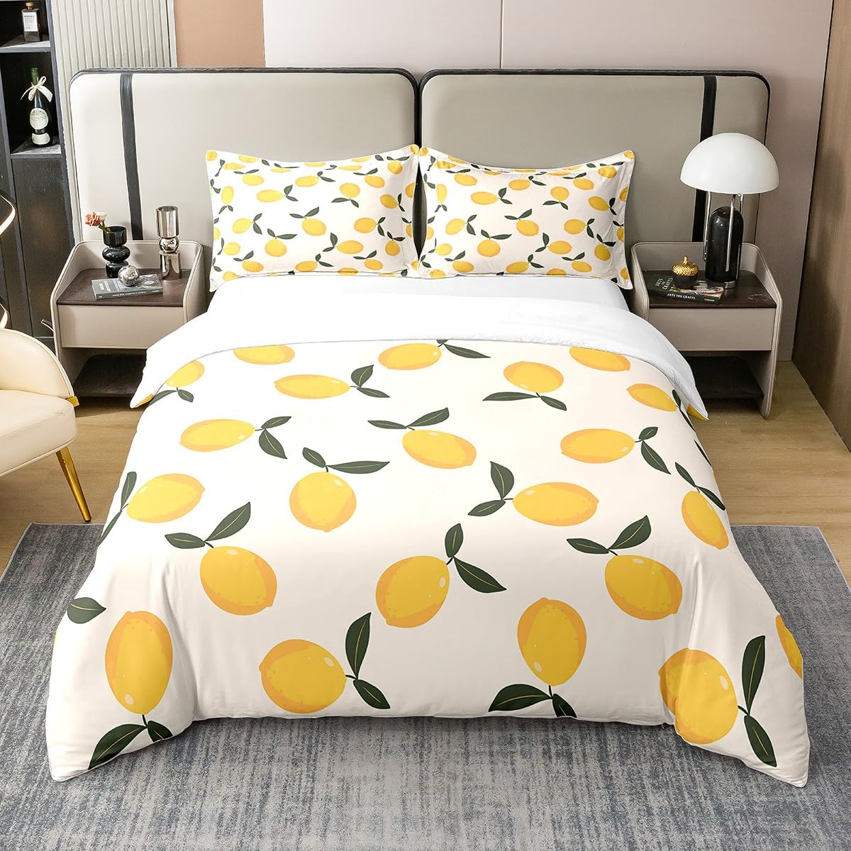 Ensemble de literie de citron jaune d'été en coton 240x260 cm