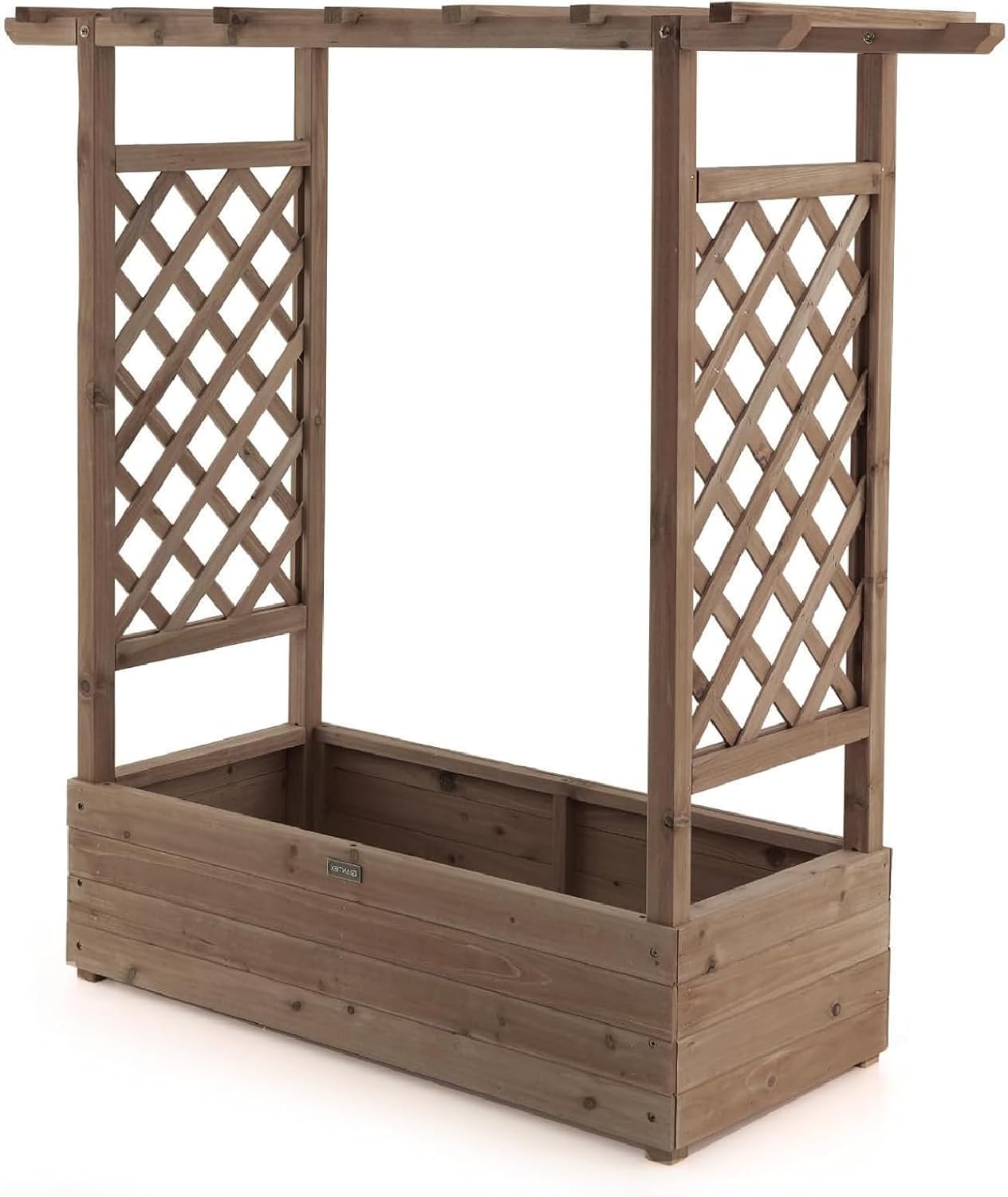 TANGZON Raised Garden Bed with Arch Trellis, Freestanding Ground Garden Planter Box, Outdoor Vertical Trough Planter Container for Vine Climbing Plant Flower Herb (Brown, 110 x 44 x 113cm)