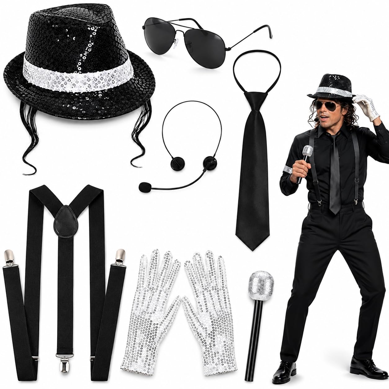 Cctetn MJ Costume Accessories 80s Pop Star Disco Set