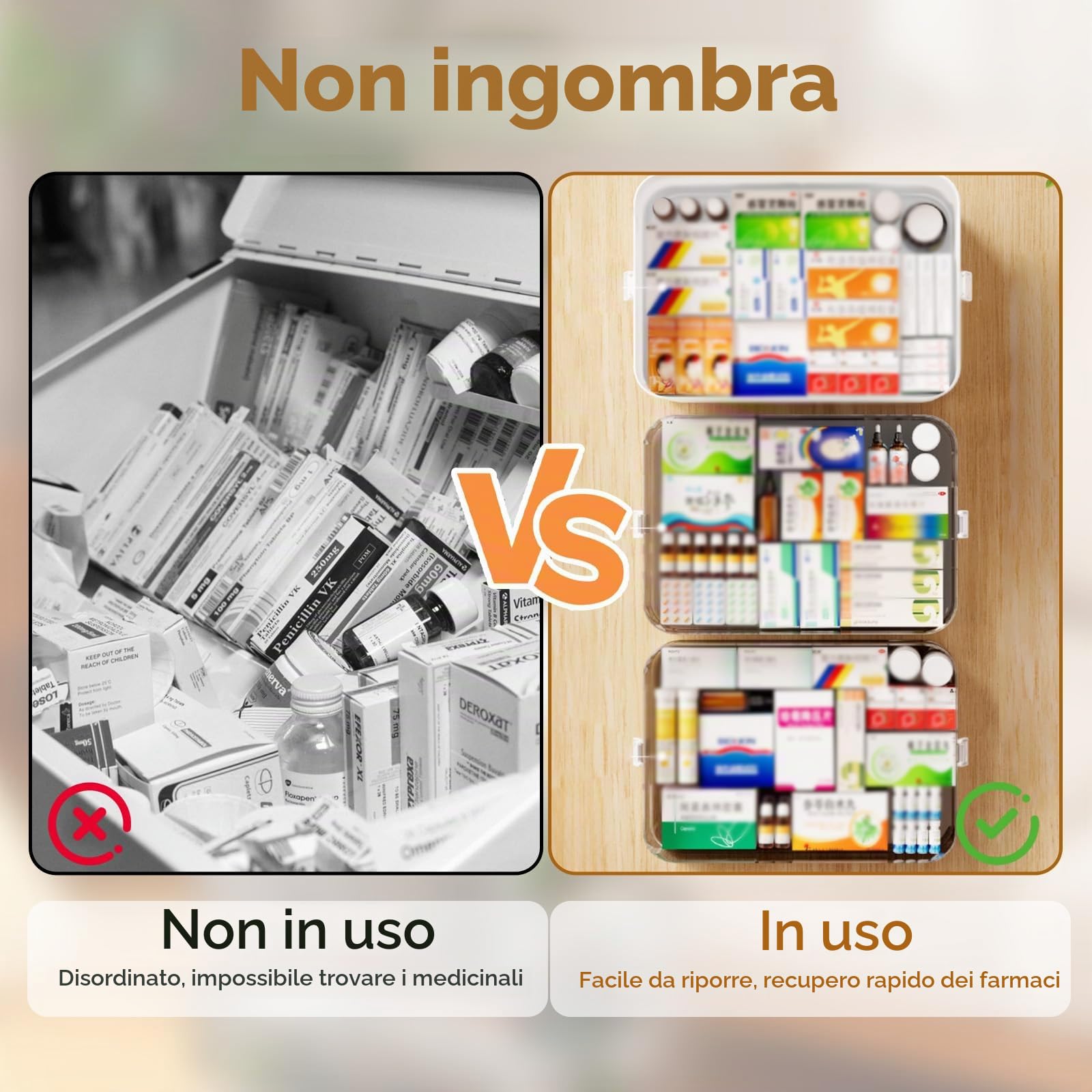4 Livelli Organizer Farmaci Casa, Organizzatore di Medicine Cassetta Medicinali con Chiusura Sicura Scomparti Regolabili, Portapillole Settimanale per Casa Ufficio Scuola