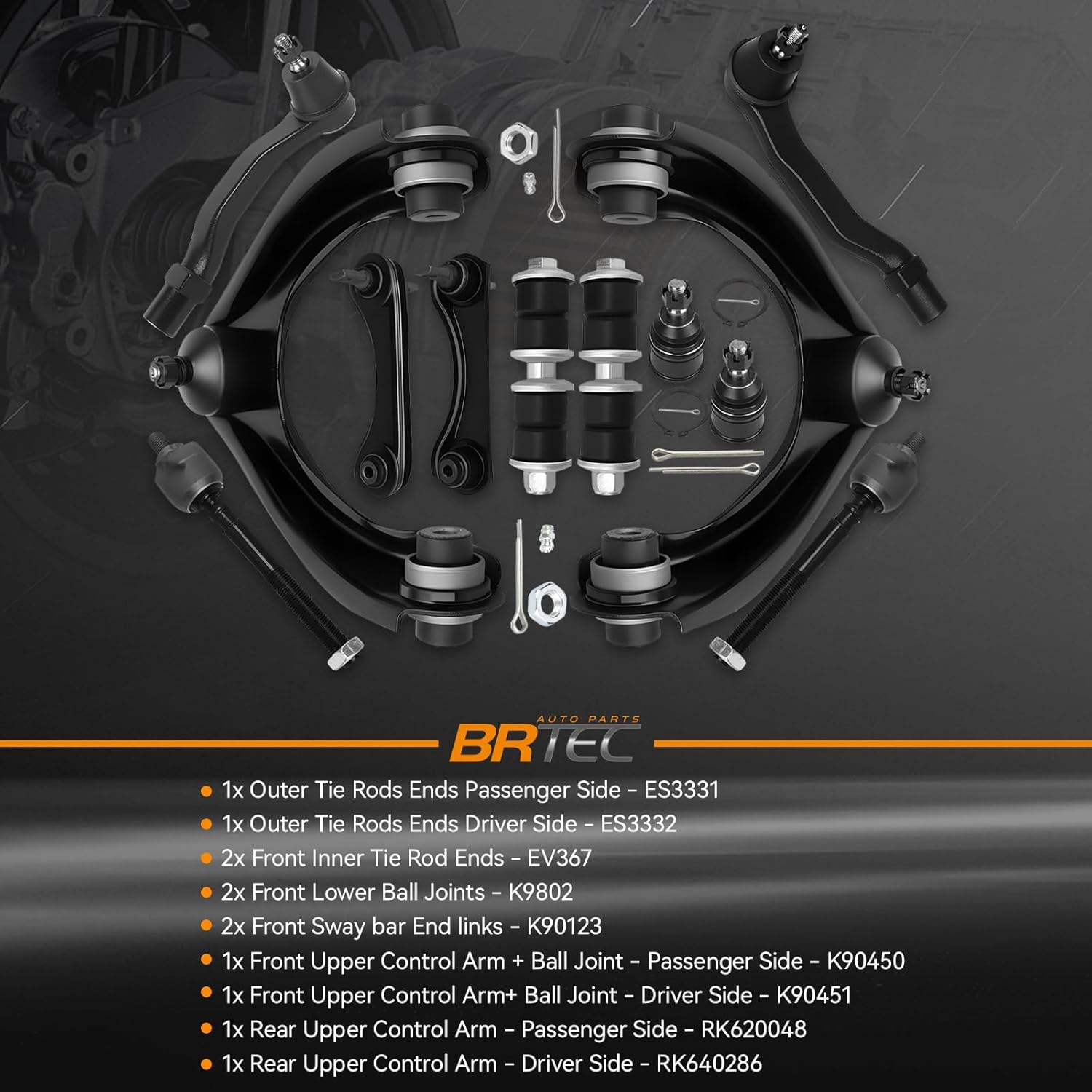 12PC Front Suspension Kit for Honda Civic Non Si 1996 1997 1998 1999 2000 Upper Control Arms Inner & Outer Tie Rod Ends, Lower Ball Joints