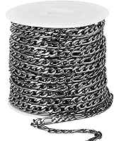 Vista 21 de [33 pies] Cadena Figaro de acero inoxidable, 0.138 in de ancho 304 cadenas de eslabones de acero inoxidable rollo a granel para fabricación de joyas