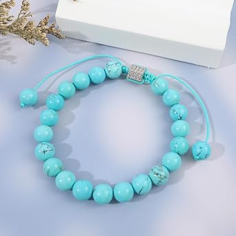 IDEAJOY Bohemian Stone Beaded Bracelets for Women Single Natural Stone Gemstone Strand Bracelets Braided Chakra Crystal Beads Bracelets Boho Adjustable Handmade Summer Beach Jewelry Gift for Girls