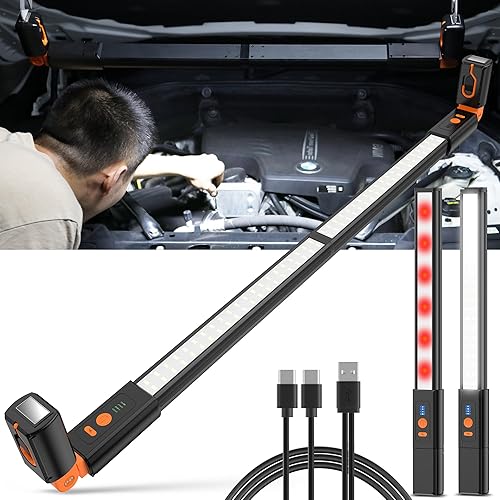 YiaMia Luz de trabajo LED desmontable recargable, panel de aluminio largo debajo del capó, barra de luz de capó de 6000 mAh con imán y ganchos,