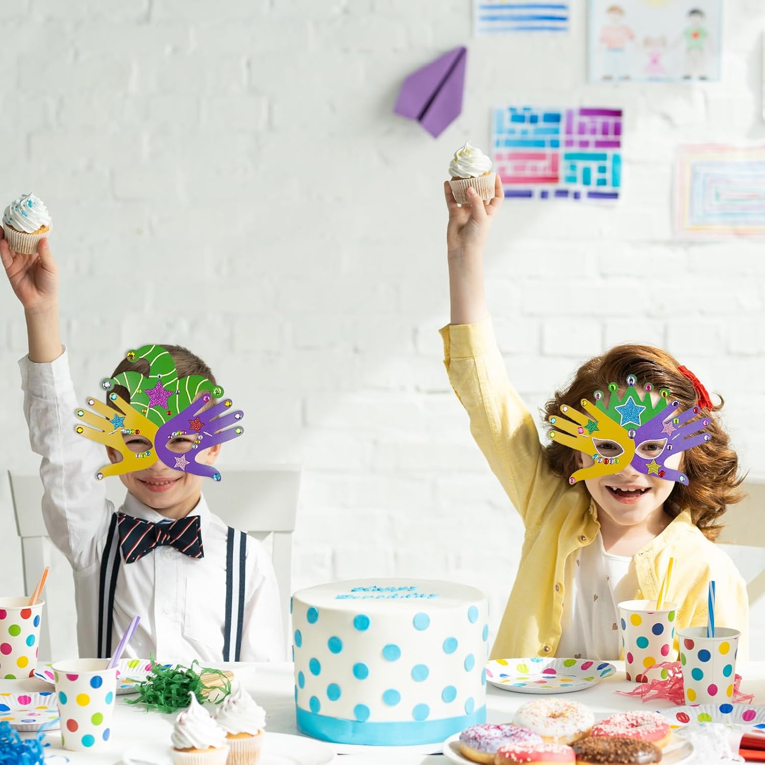 Cinrobiye 30 Set Mardi Gras Mask Craft Make Your Own Carnival Paper Mask Kit DIY Masquerade Party Mask with Diamond Sticker Pompom Holiday Party Favor Art Project Family Classroom Activities (Cute) - Image 4