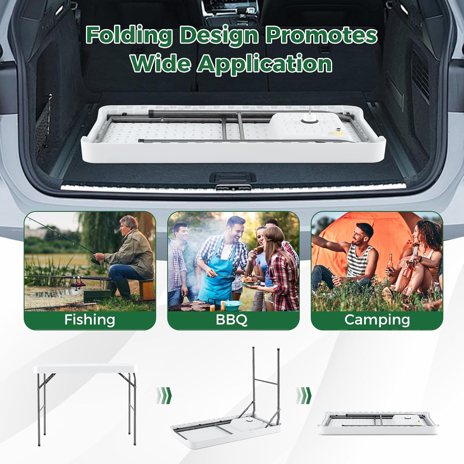 Folding Fish Cleaning Table, Fishing Fillet Station w/360° Rotatable Faucet & Sink & Spray Nozzle & Drain Pipe, Outdoor Sink Table, Portable Fish Filleting Table for Camping, Picnic