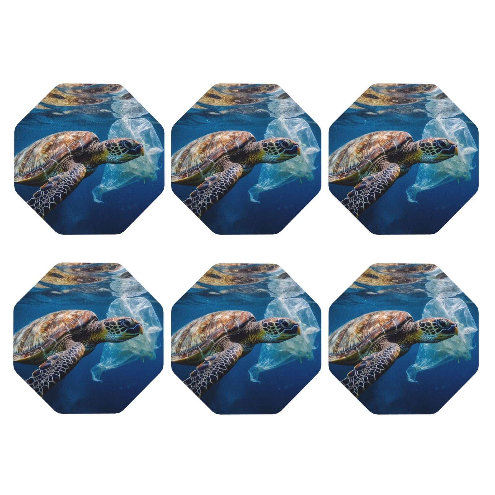 6pcs Leather Coasters for Drinks, Sea Turtle and Plastic Drink Coasters for Tabletop Protection, 4" Cup Coasters for Coffee Table Decor, Non-Slip Drinking Cup Mat for Hot Or Cold Drink