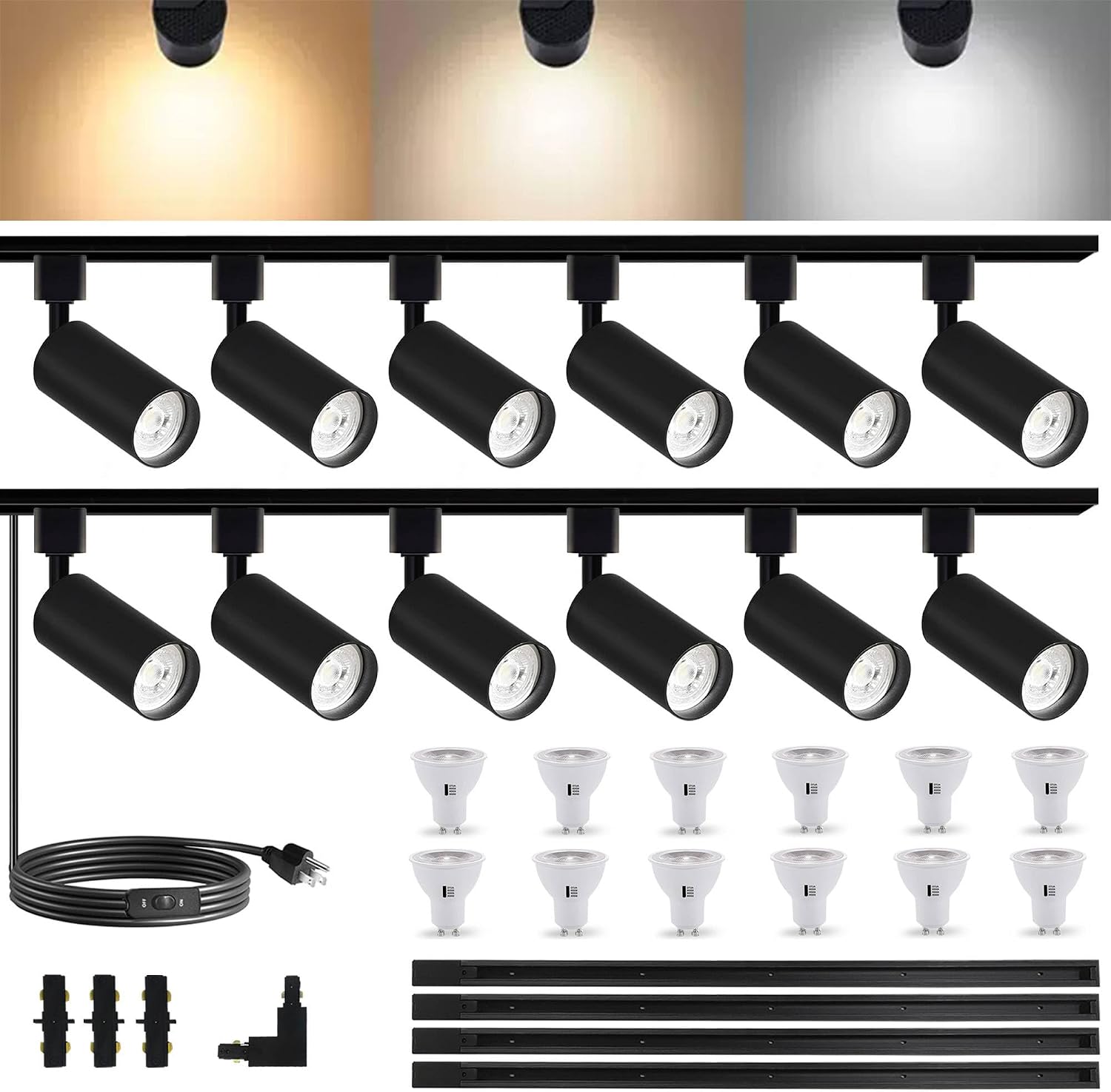 White H-Type Track Lighting Kit – 2PCS 3CCT | Dimmable LED Spotlights with 7.28 inch Oval Base,Flexible Space-Saving Design for Gallery,Display Cabinet,Retail Shop&Studio