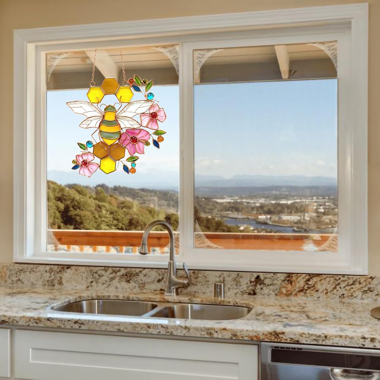 Bee Ornament Suncatcher Stained Glass Window Hangings Suncatcher for Window Gifts for Beelovers Mothers - Image 4