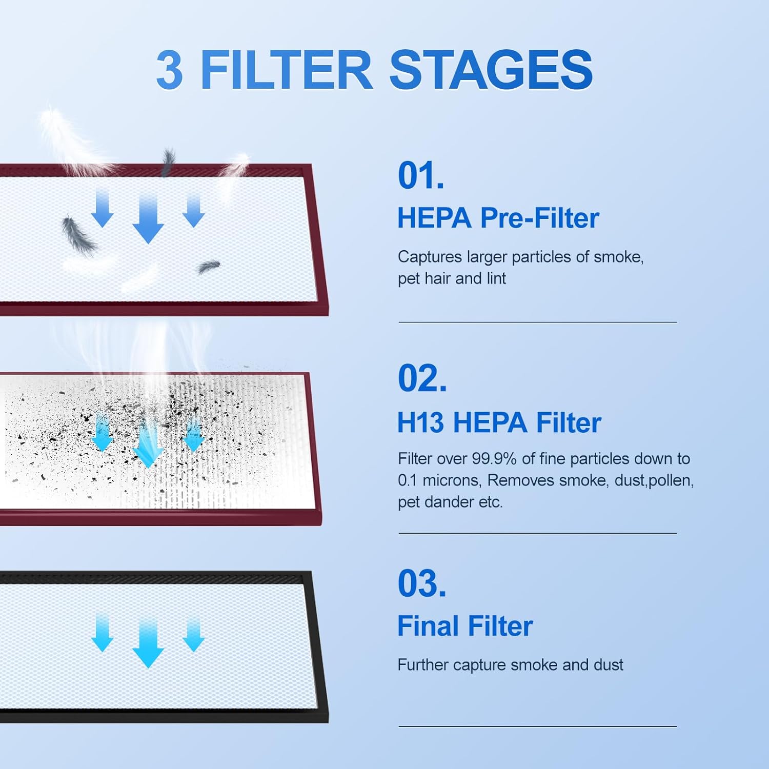 Air Purifier(2 Pack) Replacement Filter Compatiable with XR500 Air Purifier 3-in-1 H13 True Hepa Activated Carbon Filters Set, for Wildfire Smoke, Dust,Odor, Pet Dander