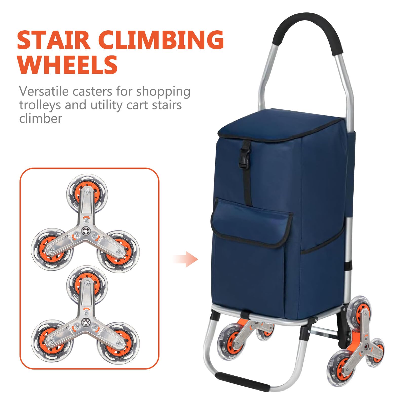 2 Pièces Roues de Remplacement Triangulaires en PU et Acier Inoxydable pour Chariot de Supermarché Monte-escalier, Structure à Trois Roues, Usage Solide pour Courses en Extérieur