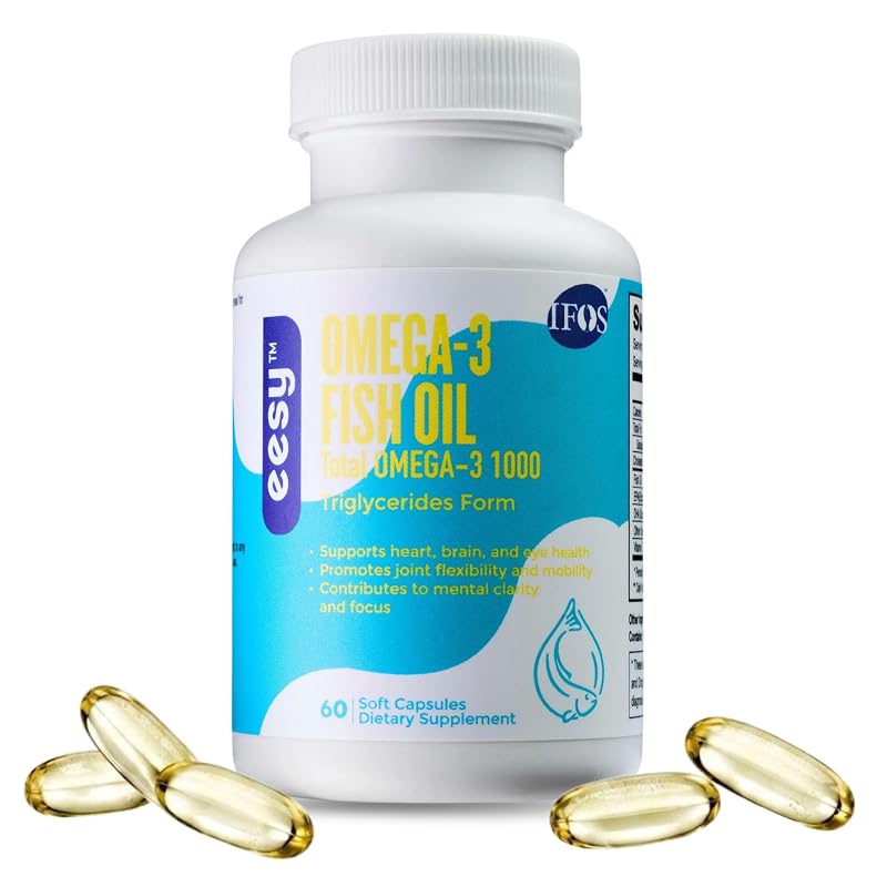 EESY Suplemento de Ômega-3 em óleo de peixe, 1000 mg, 60 cápsulas