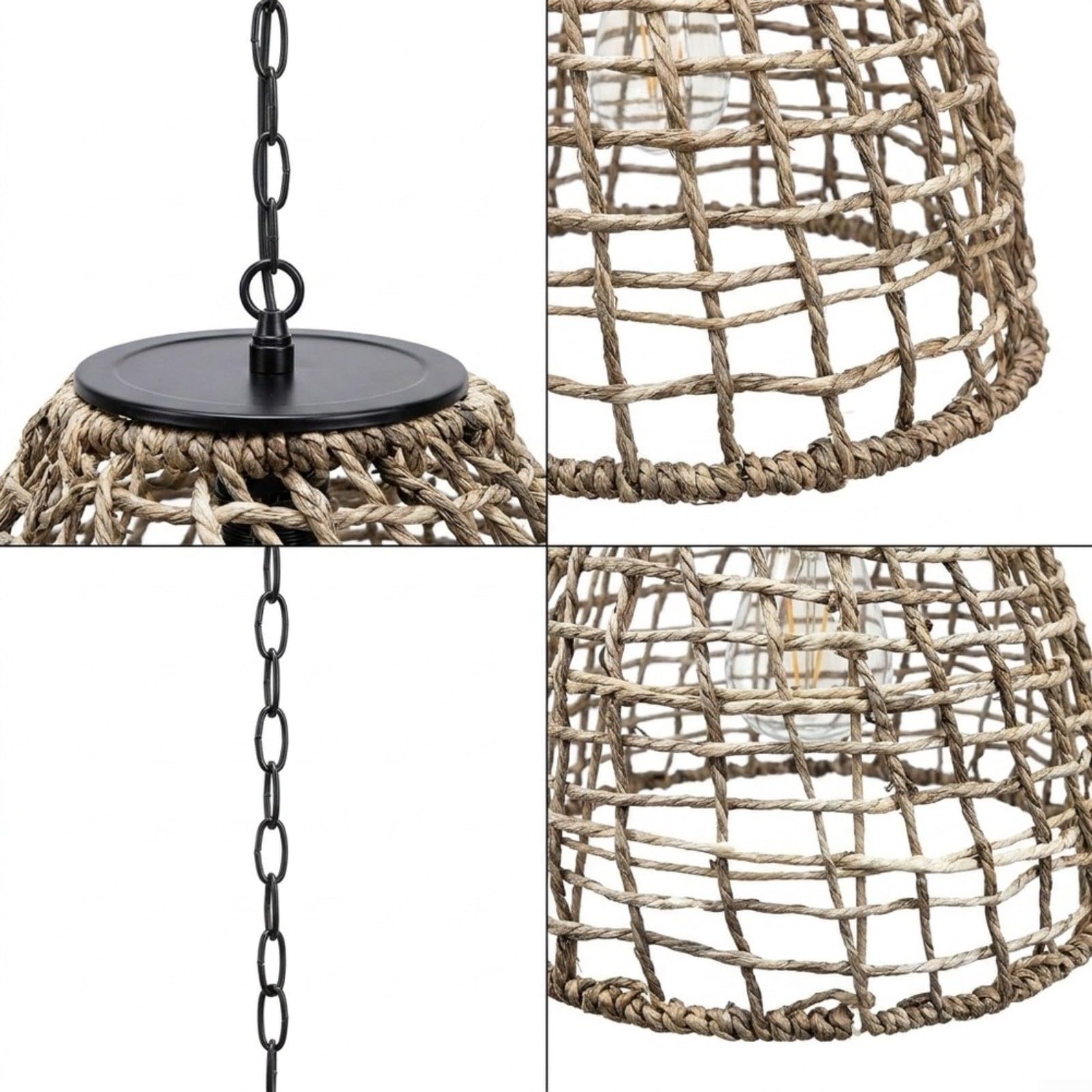 Farol colgante solar de mimbre con LED, lámpara decorativa para exteriores