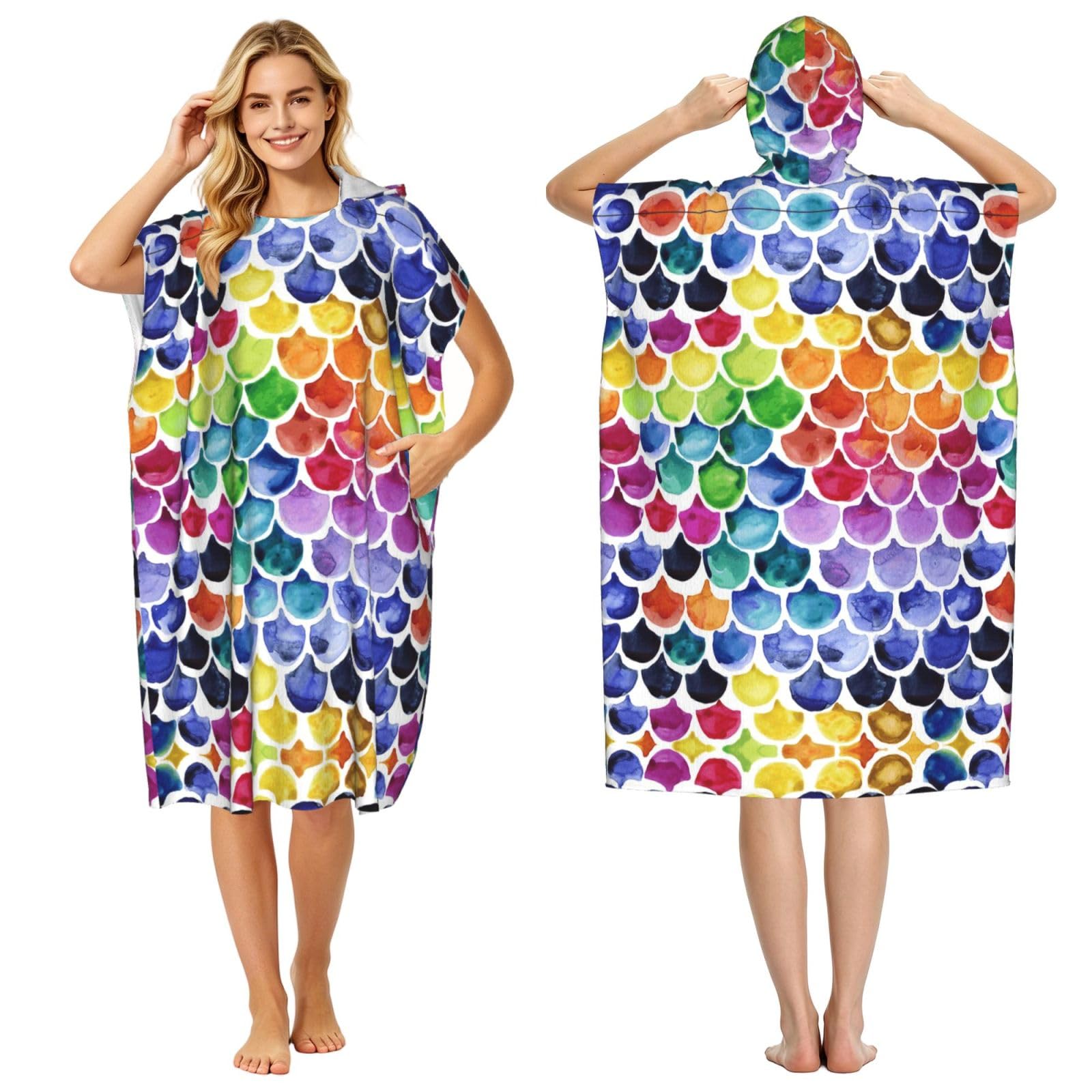 Poncho à capuche en microfibre peignoir à langer motif sirène d'été