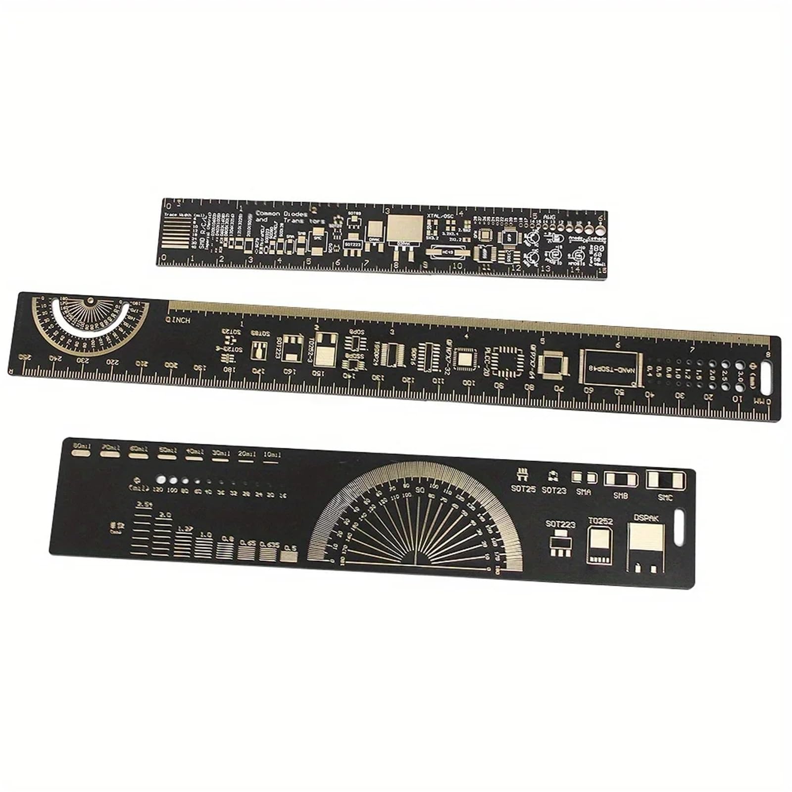 3 Tipi di Righello di Riferimento PCB 15 cm 20 cm 25 cm Strumento di misurazione Multifunzionale Chip condensatore IC SMD diodo Transistor(1 Set)